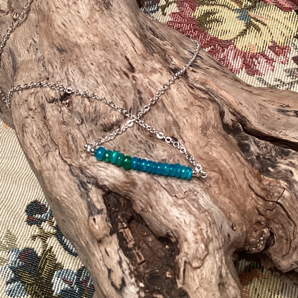 NEW Silver Ethiopian Paraiba Blue Beaded Fire Opal Necklace 17” - Picture 2 of 4